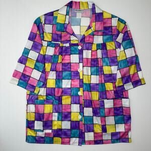 Vintage 1960’s Button Front Smock Top - Colorblock Print